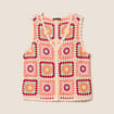 Gilet macram&eacute; col v sans manches ecru femme