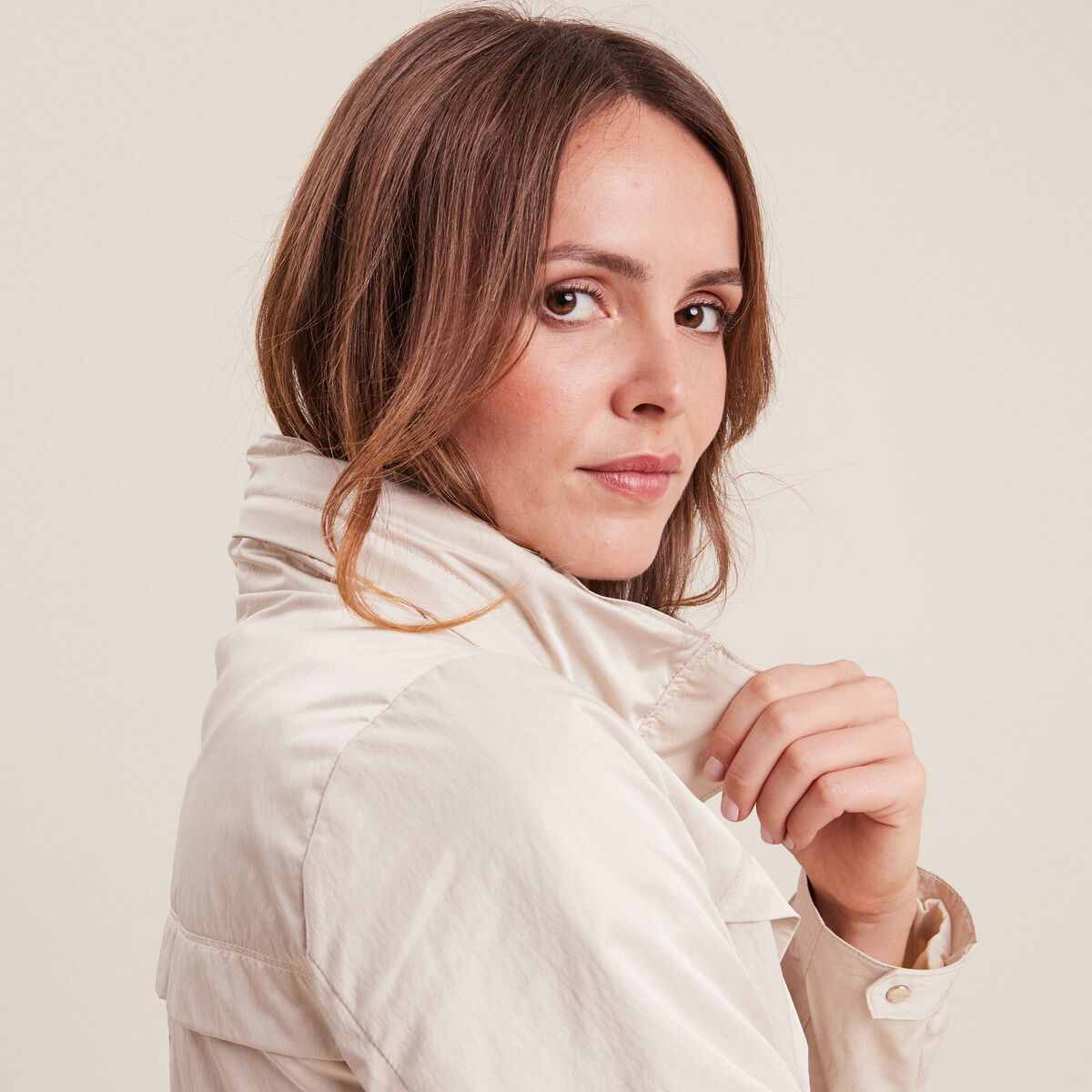 Parka déperlante cintrée lien à coulisse sable femme
