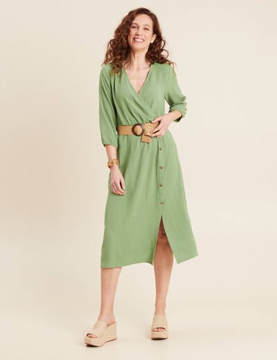 Robe droite ceinturée vert femme