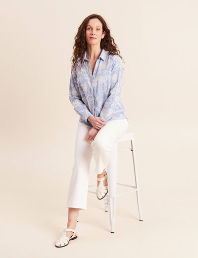Jean coupe large 7/8&egrave;me taille haute blanc femme