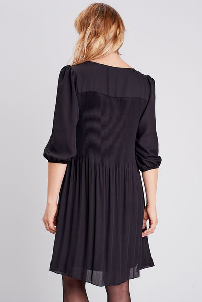 Robe droite plissée noir femme