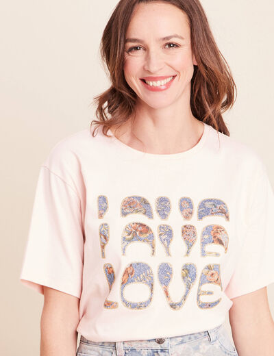 T-shirt col rond manches courtes rose clair femme