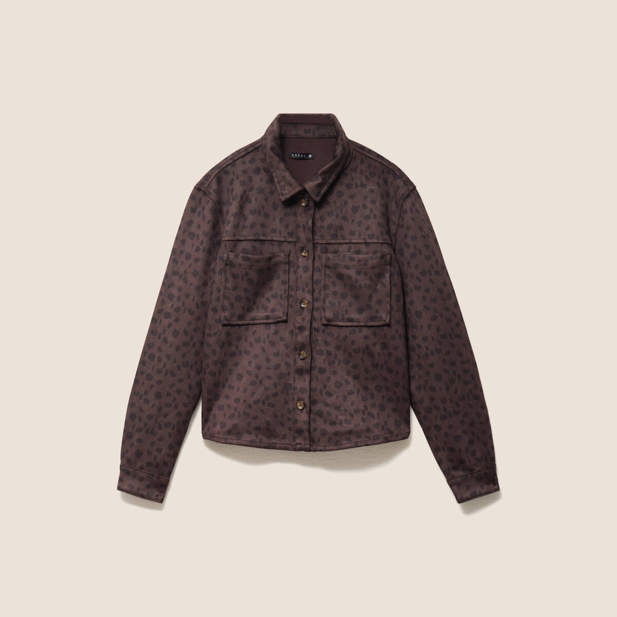 Chemise droite manches longues marron fonc&eacute; femme