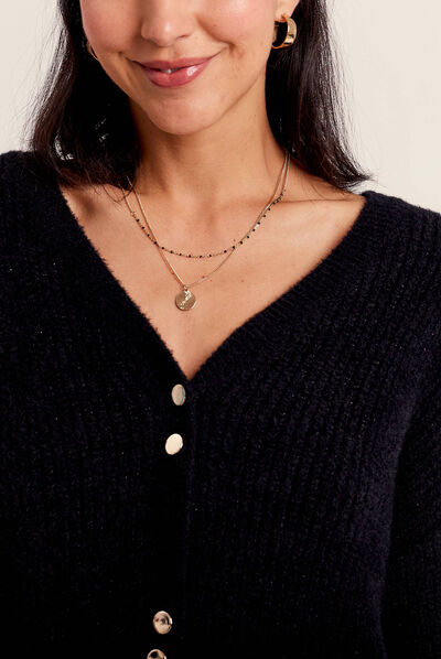 Poncho maille ajourée fluide noir femme