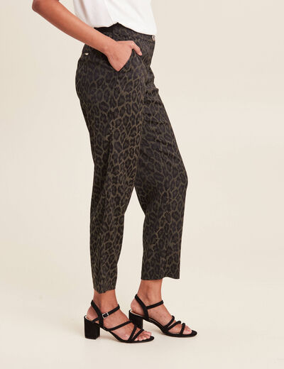 Pantalon flou taille bascul&eacute;e vert kaki femme