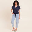 Jean coupe barrel 7/8&egrave;me denim bleach femme