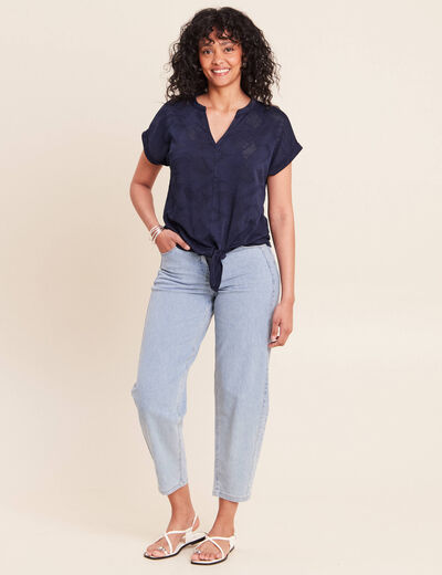 Jean coupe barrel 7/8&egrave;me denim bleach femme