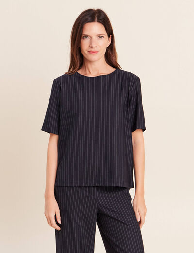 T-shirt droit col rond manches courtes bleu femme