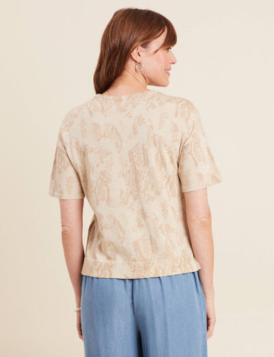 Pull col rond manches courtes beige femme