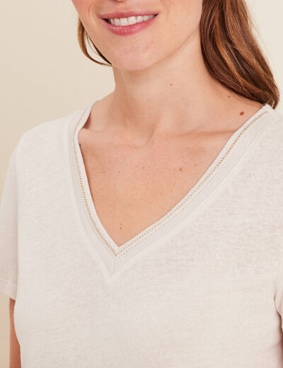 T-shirt manches courtes col en V gris clair femme