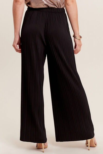 Pantalon large plissé 7/8ème noir femme