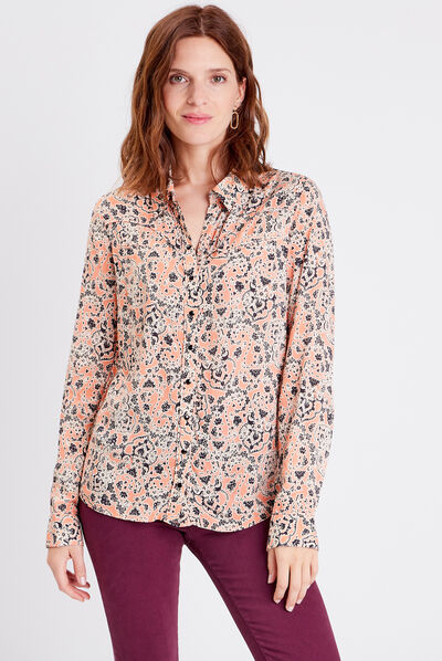 Chemise manches longues orange corail femme