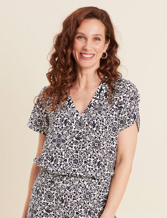 Blouse manches courtes bleu marine femme