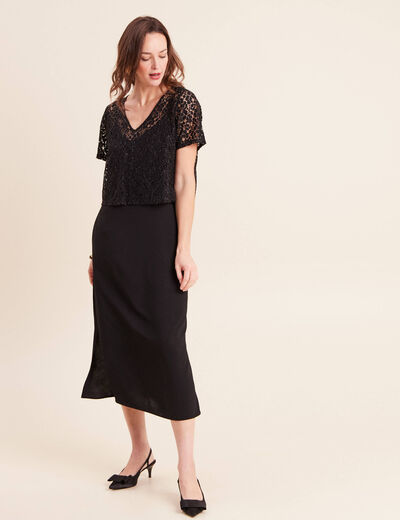 Robe longue &eacute;vas&eacute;e 2 en 1 col rond noir femme