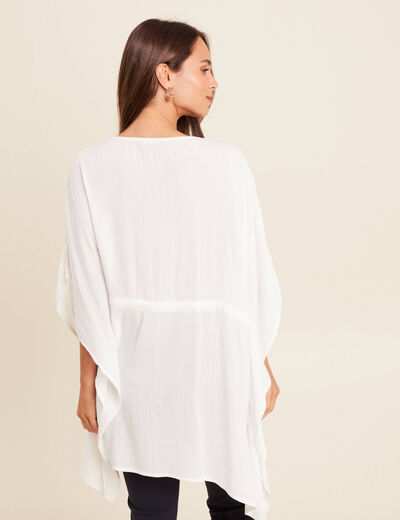 Kimono sans manches col v brodé ecru femme