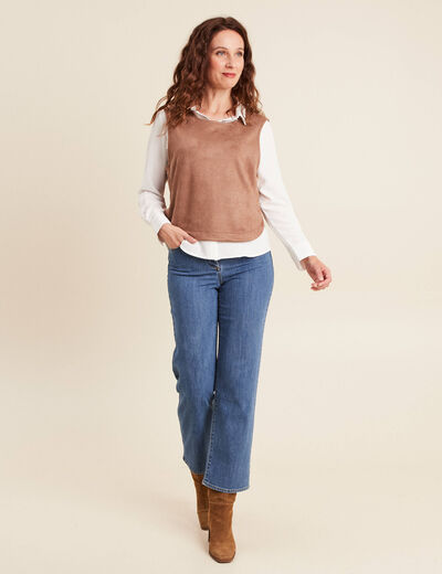 Jean large 7/8ème taille haute denim stone femme