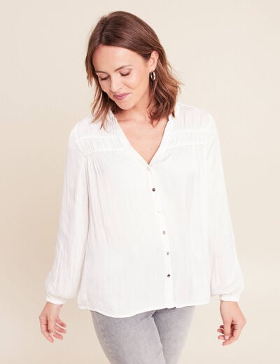 Blouse satin&eacute;e manches longues ecru femme