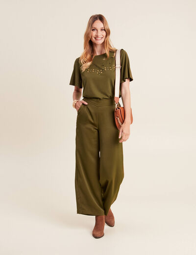 T-shirt manches courtes vert olive femme