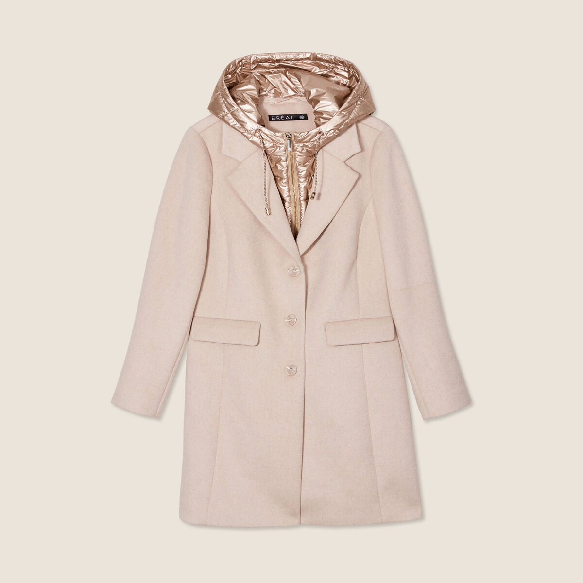 Manteau droit à capuche creme femme