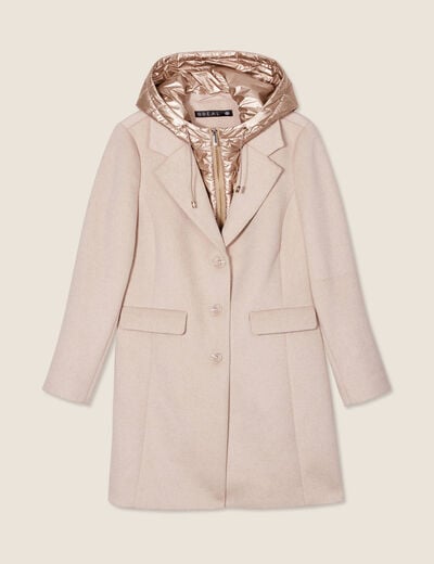 Manteau droit à capuche creme femme