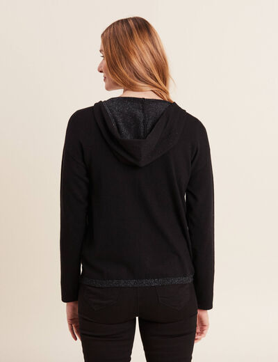 Gilet manches longues à capuche noir femme