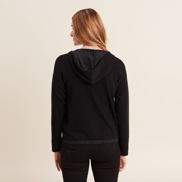 Gilet manches longues à capuche noir femme