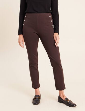 Legging 7/8&egrave;me taille bascul&eacute;e en maille marron fonc&eacute; femme