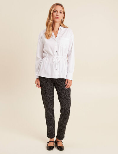 Tunique droite longue col chemise blanc femme