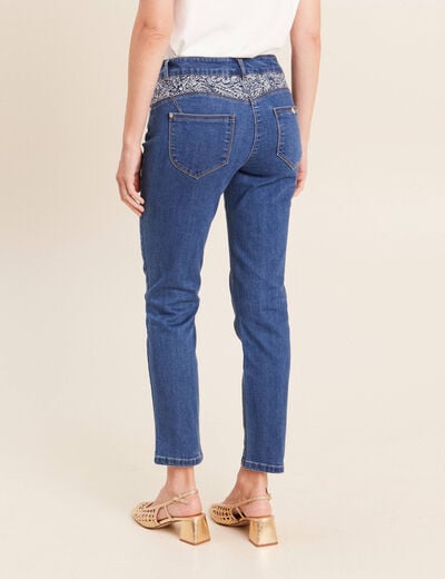 Jean ajust&eacute; 7/8&egrave;me taille bascul&eacute;e denim stone femme