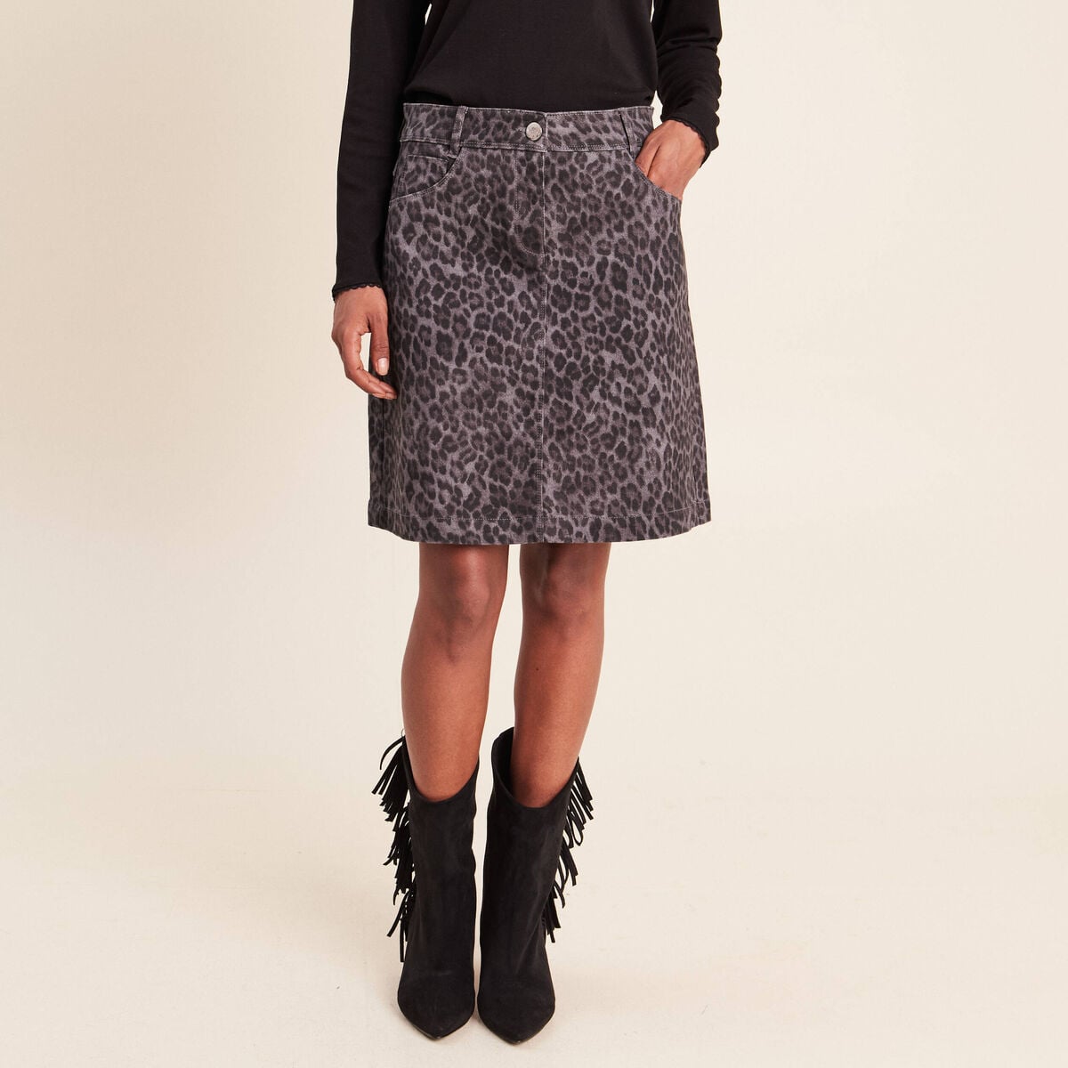 Jupe trap&egrave;ze courte gris ardoise femme