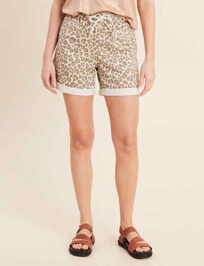 Short large taille élastiquée blanc femme