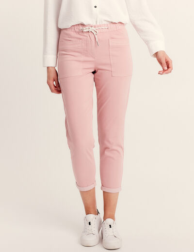 Pantalon coupe droite à coulisse rose pastel femme