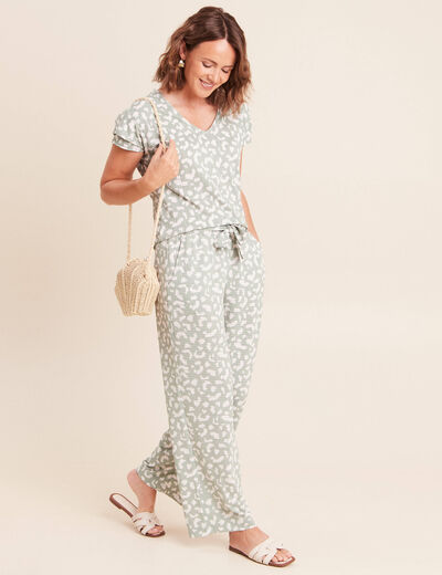 Pantalon coupe large 7/8&egrave;me taille haute taupe femme