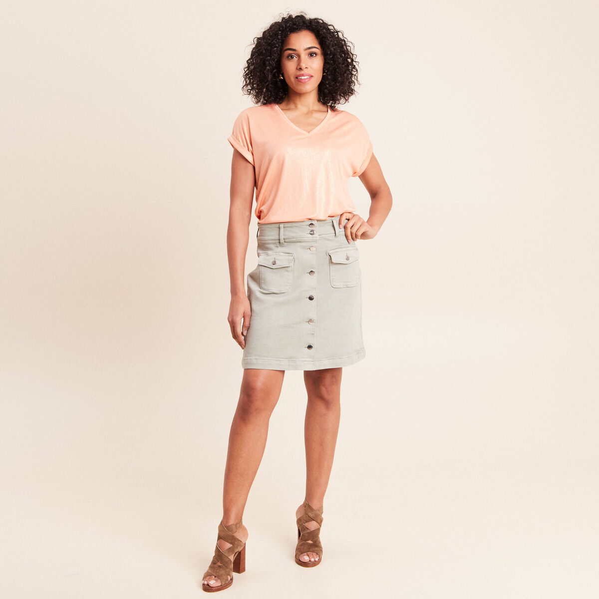 T-shirt manches courtes rose saumon femme