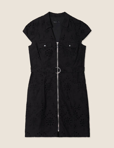 Robe droite broderie anglaise noir femme