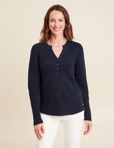 Pull manches longues bleu marine femme