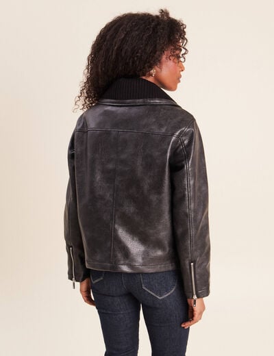 Veste ample col camionneur doubl&eacute;e noir femme