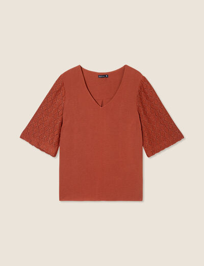 Blouse manches 3/4 marron foncé femme