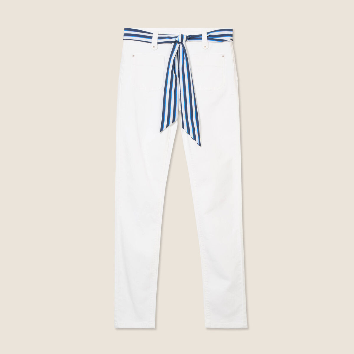 Jean ajusté taille basculée ecru femme