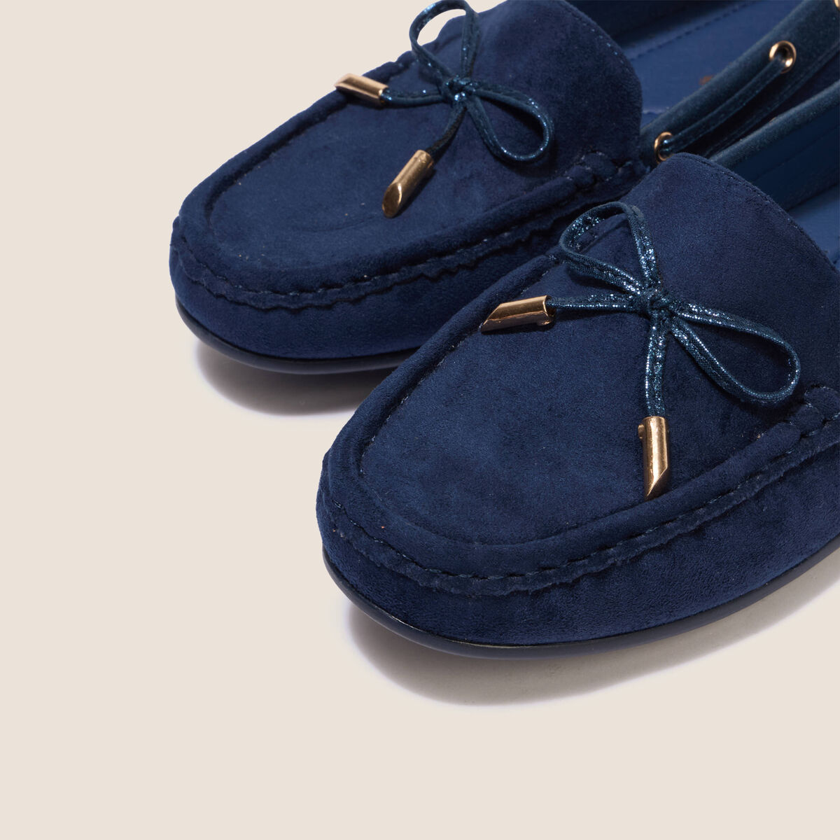 Mocassins aspect daim bleu marine femme