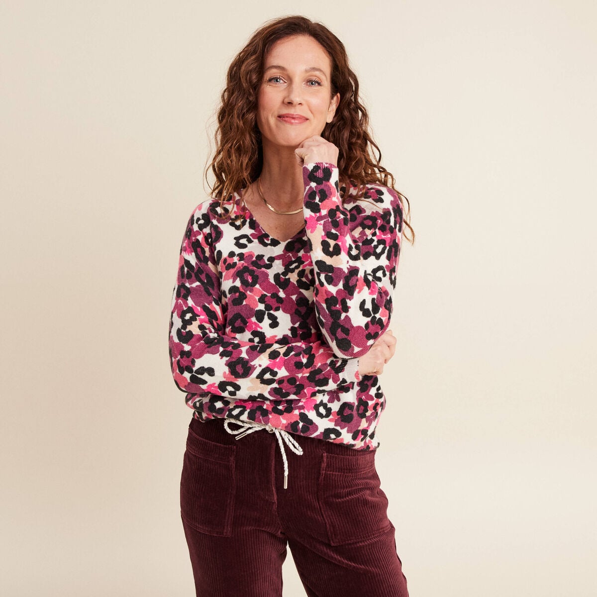 Pull manches longues beige femme
