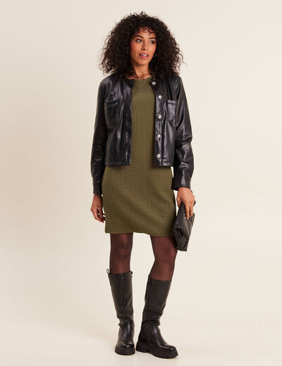Robe droite manches 3/4 vert kaki femme