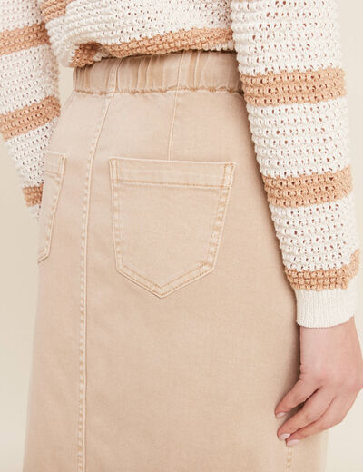 Jupe longue droite en jean denim beige femme