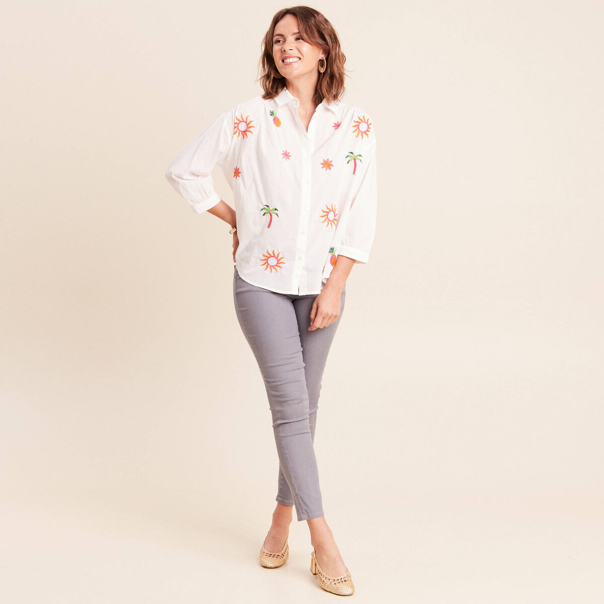 Chemise ample manches 3/4 col chemise ecru femme