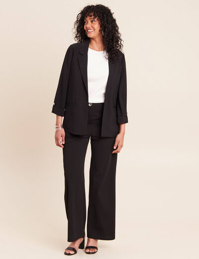 Veste longue droite col tailleur noir femme