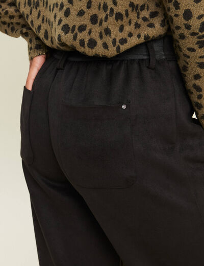 Pantalon aspect daim noir femme