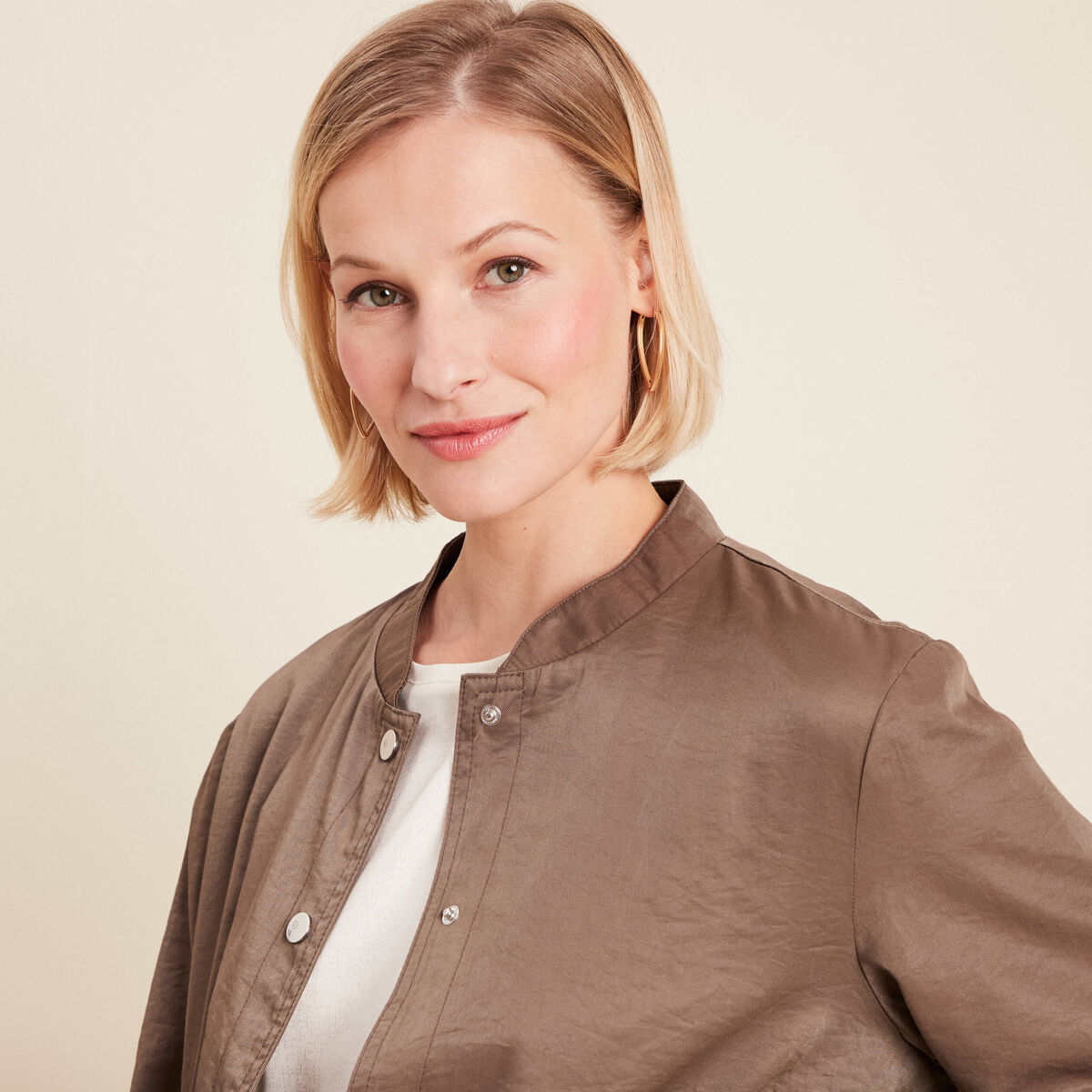 Blouson boutonné satin taupe femme