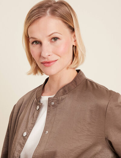 Blouson boutonné satin taupe femme