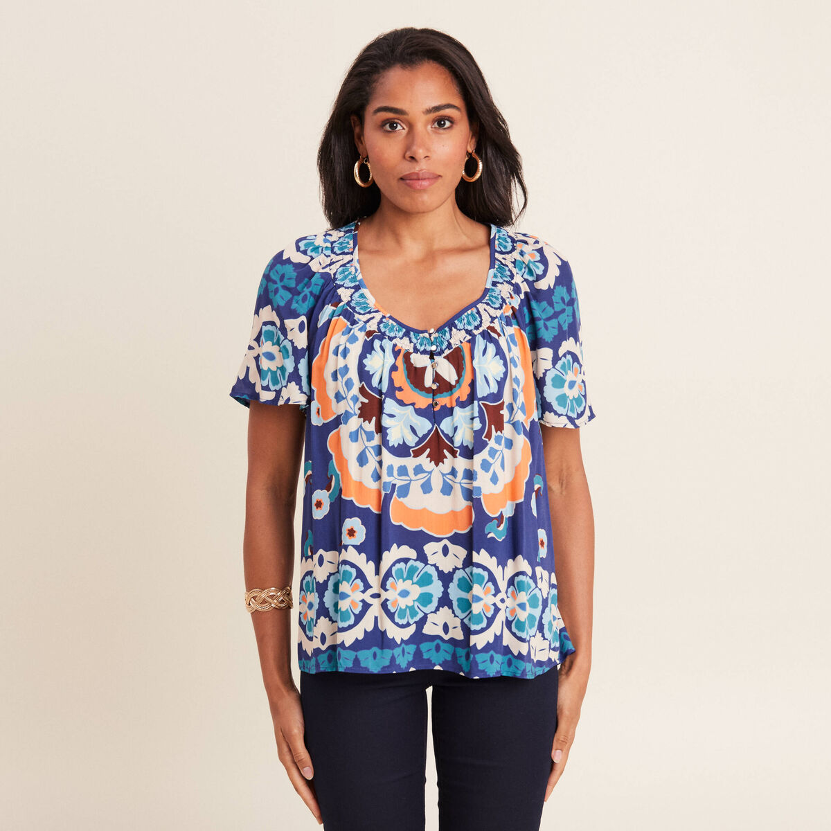 Blouse manches courtes bleu femme
