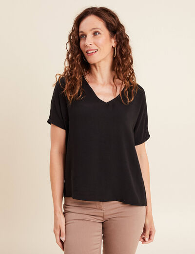 Blouse fluide manches 3/4 noir femme